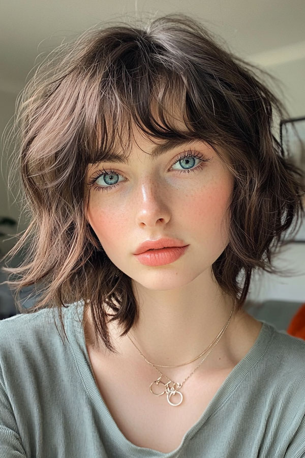 Tousled Brunette Shag, autumn hair colour, fall hair color