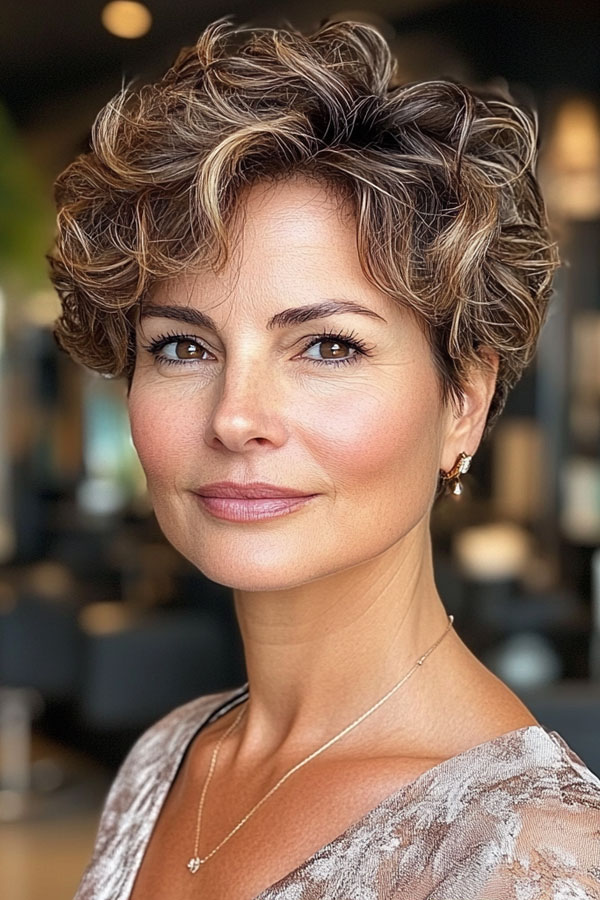 Tousled Curly Pixie Haircut For Women Over 50