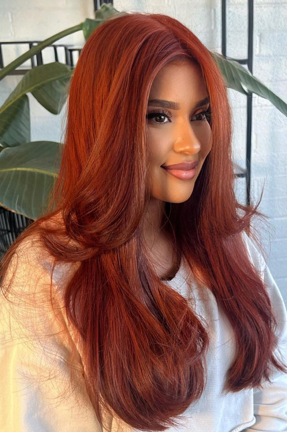 Vibrant Copper Layers with Flawless Volume, Long Layered Hairstyle to Enhance Straight Hair, long layered haircut for straight hair, long layers, long layered haircut