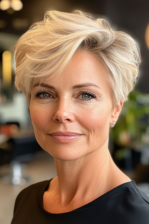 50 Trendy Pixie Haircuts For Women Over 50 : Voluminous Blonde Pixie