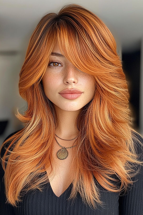 Voluminous Pumpkin Spice Layers, pumpkin hair colour