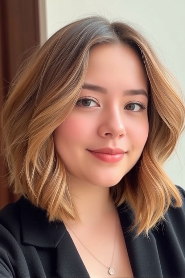 50 Wavy Lob Haircuts for Effortless Glamour : Warm Honey Blonde Lob