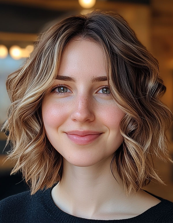 39 Flattering Medium Hairstyles Perfect for Thin Hair : Wavy Bob with Face-Framing Highlights