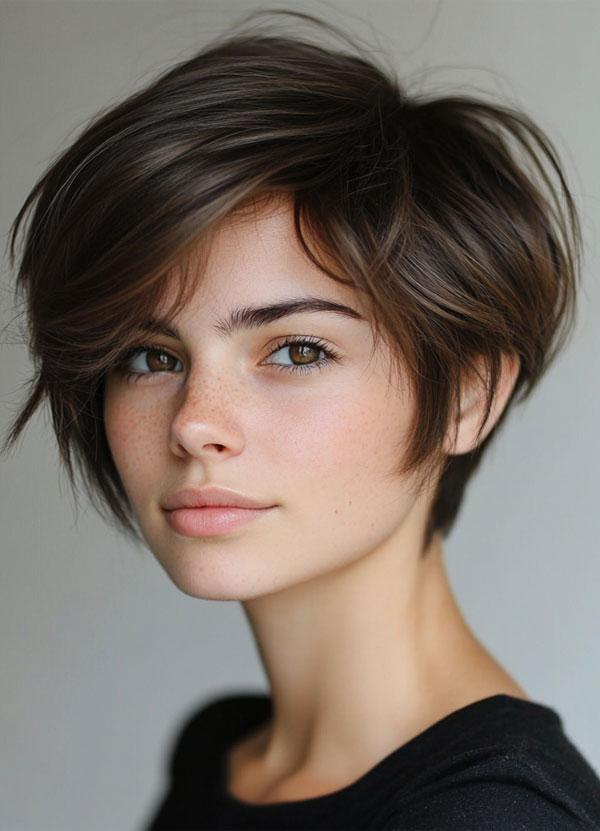 40 Pixie Haircuts for Modern Women : Structured Chocolate-Brown Pixie