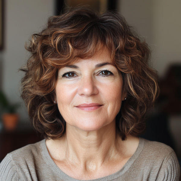 18 Curly Hairstyles for Women Over 60 : Subtle Brown Curls with Soft Layers