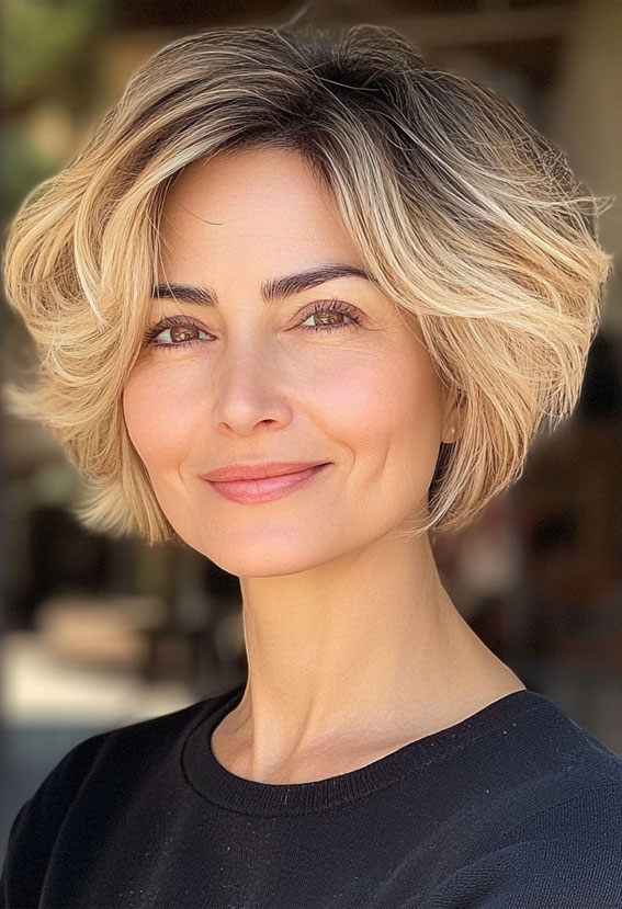 25 Layered Bob Haircuts For Women Over 50 : Sun-Kissed Blonde Bob