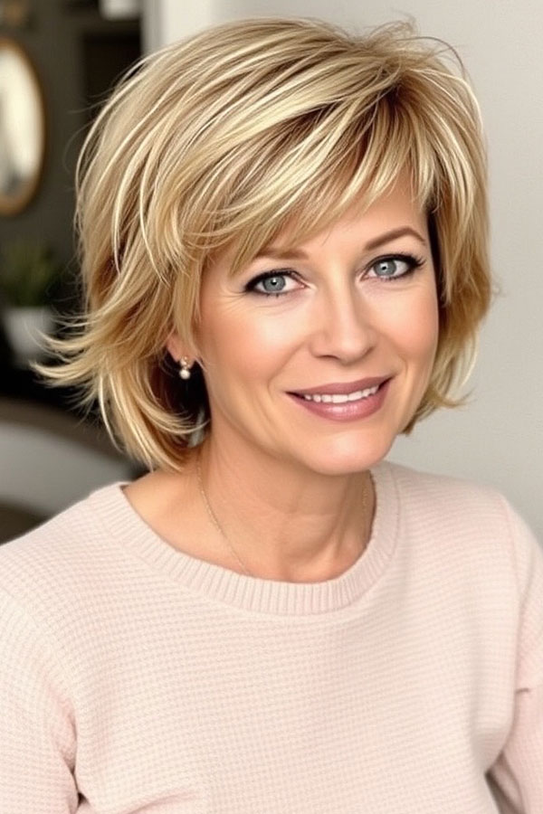 25 Layered Bob Haircuts For Women Over 50 : Chic Blonde Layers with Fringe