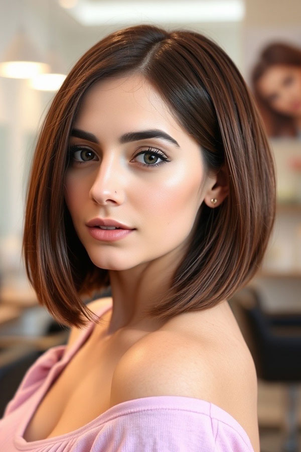 Classic Chestnut Sleek Bob, Sleek Bob Haircut, bob hairstyle, sleek bob hairstyle