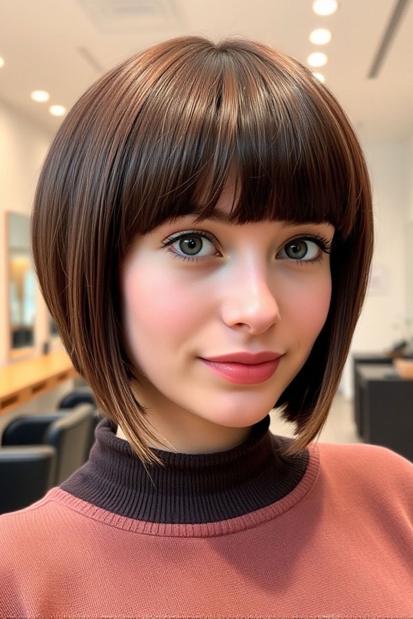 32 Sleek Bob Haircuts for a Chic and Polished Look : Classic French-Inspired Bob with Blunt Bangs