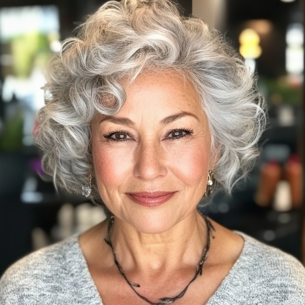 Silver Glamour Curls, Curly Hairstyles for Women Over 60, Low maintenance curly hairstyles for women over 60, Medium length curly hairstyles for women over 60, Short curly hairstyles for women over 60, Curly hairstyles for women over 60 with thin hair, Curly hairstyles for women over 60 with glasses, Natural curly hairstyles for over 60