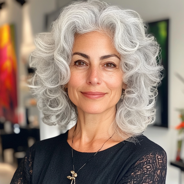 18 Curly Hairstyles for Women Over 60 : Lustrous Silver Waves