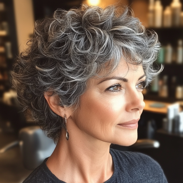 Textured Grey Pixie, Curly Hairstyles for Women Over 60, Low maintenance curly hairstyles for women over 60, Medium length curly hairstyles for women over 60, Short curly hairstyles for women over 60, Curly hairstyles for women over 60 with thin hair, Curly hairstyles for women over 60 with glasses, Natural curly hairstyles for over 60