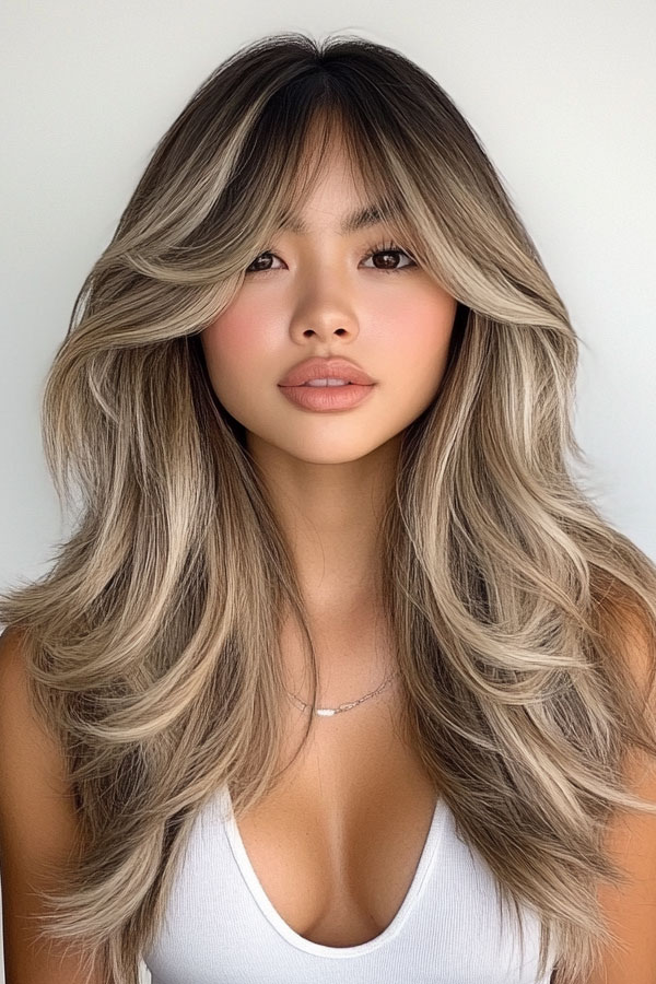 Soft Ash Layers with Curtain Bangs, Curtain Bangs with Layered Long Hair, Curtain bangs long hair, Curtain bangs with layers, Curtain bangs haircut, Curtain bangs with layers medium hair, Long curtain bangs with layers, Curtain bangs with layers straight hair, Short curtain bangs