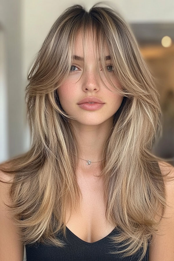 Ashy Blonde Layers, Curtain Bangs with Layered Long Hair, Curtain bangs long hair, Curtain bangs with layers, Curtain bangs haircut, Curtain bangs with layers medium hair, Long curtain bangs with layers, Curtain bangs with layers straight hair, Short curtain bangs