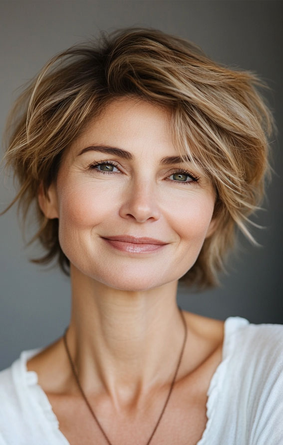 Textured Bob with Soft Blonde Highlights, Easy Wash-and-Wear Haircuts for Women 50+, low maintenance haircut for women over 50, wash and wear haircut for women over 50