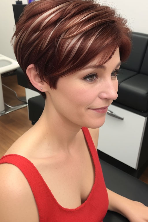 Sleek Pixie with Copper Highlights, Easy Wash-and-Wear Haircuts for Women 50+, low maintenance haircut for women over 50, wash and wear haircut for women over 50