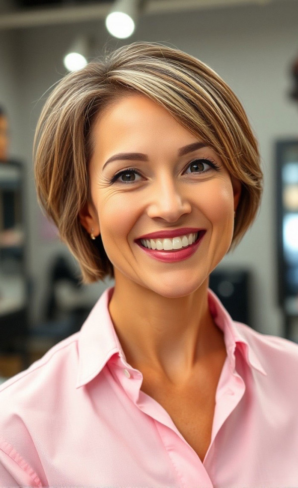 Layered Pixie Bob with Subtle Highlights, Youthful hairstyles over 50 medium length, Fresh and Youthful Hairstyles Over 50, Short youthful Hairstyles over 50, Youthful hairstyles women over 50, Low maintenance haircuts for women over 50, Wash and wear haircuts for over 50