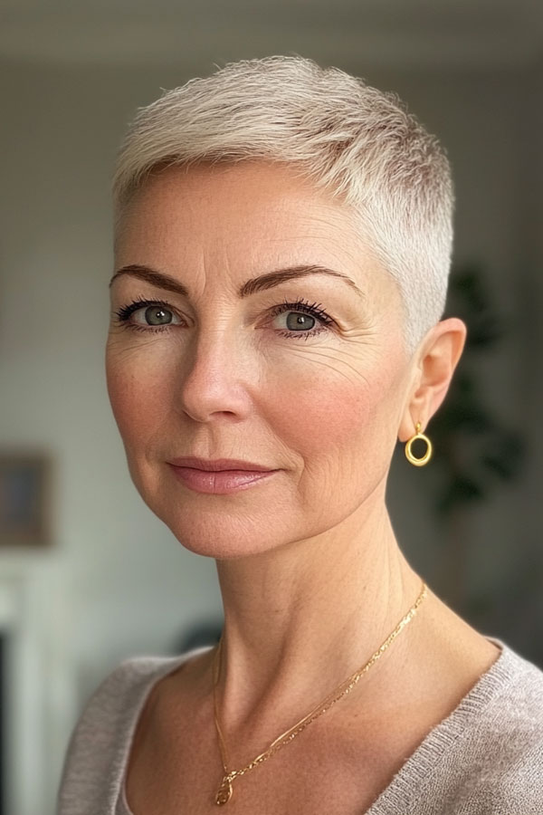 Platinum Short Pixie Cut, Youthful hairstyles over 50 medium length, Fresh and Youthful Hairstyles Over 50, Short youthful Hairstyles over 50, Youthful hairstyles women over 50, Low maintenance haircuts for women over 50, Wash and wear haircuts for over 50