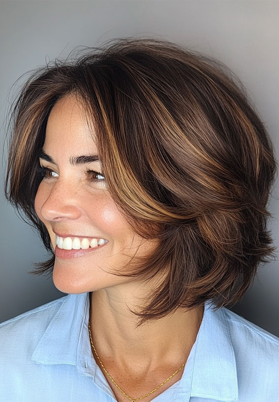 Textured Bob with Subtle Highlights, Youthful hairstyles over 50 medium length, Fresh and Youthful Hairstyles Over 50, Short youthful Hairstyles over 50, Youthful hairstyles women over 50, Low maintenance haircuts for women over 50, Wash and wear haircuts for over 50