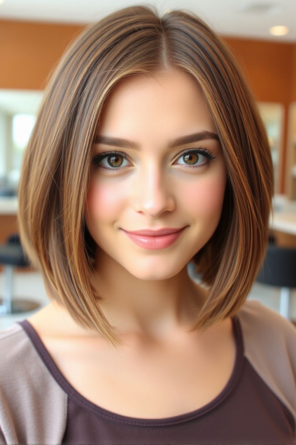 32 Sleek Bob Haircuts for a Chic and Polished Look : Golden Bronde Bob with a Subtle Center Part