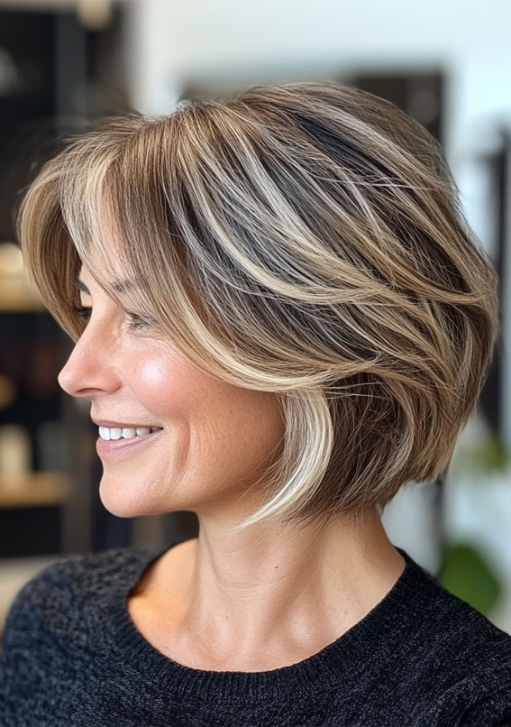 25 Layered Bob Haircuts For Women Over 50 : Layered Ash Blonde Bob