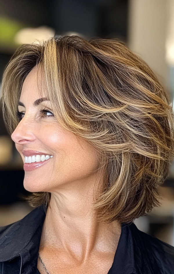 25 Layered Bob Haircuts For Women Over 50 : Textured Caramel Bob