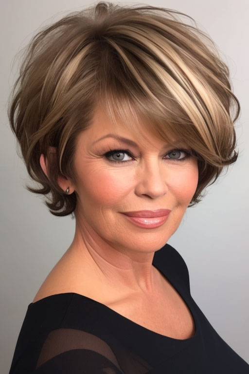 25 Layered Bob Haircuts For Women Over 50 : Layered Bob with Soft Highlights