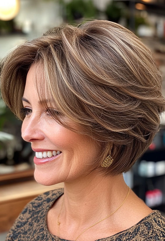 Warm Honey Layered Bob, Layered Bob Haircuts For Women Over 50, bob haircut for women over 50