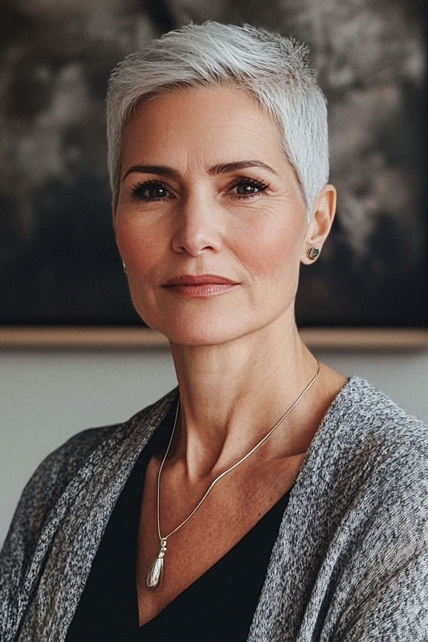 35 Easy Wash-and-Wear Haircuts for Women 50+ : Classic Silver Crop