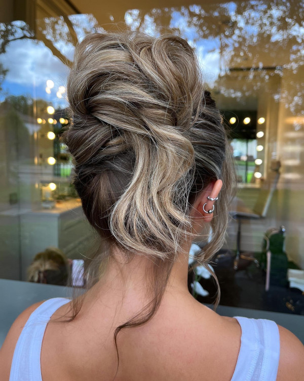 20 Pamela Anderson Inspired Updo Hairstyles : Textured Twisted Updo with Wispy Ends