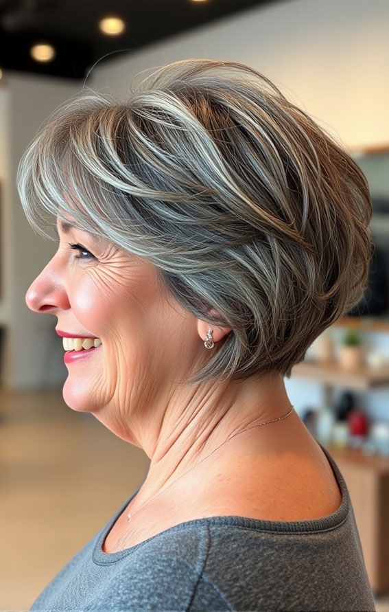 Silver Tapered Bob, Slimming Short Haircuts for Chubby Women Over 60, short haircut for women over 60