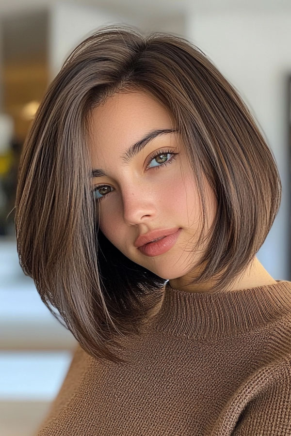 32 Sleek Bob Haircuts for a Chic and Polished Look : Softly Tousled Ash Brown Bob