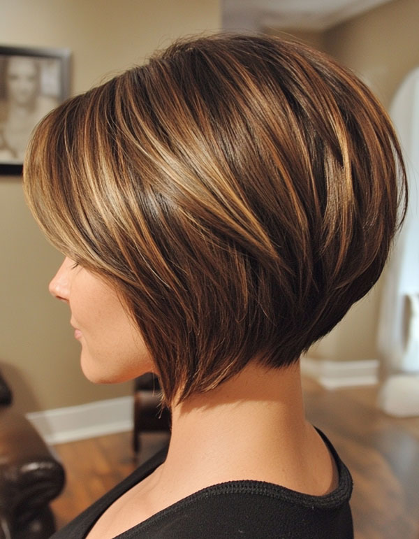 32 Sleek Bob Haircuts for a Chic and Polished Look : Stacked Bob with Honey Highlights