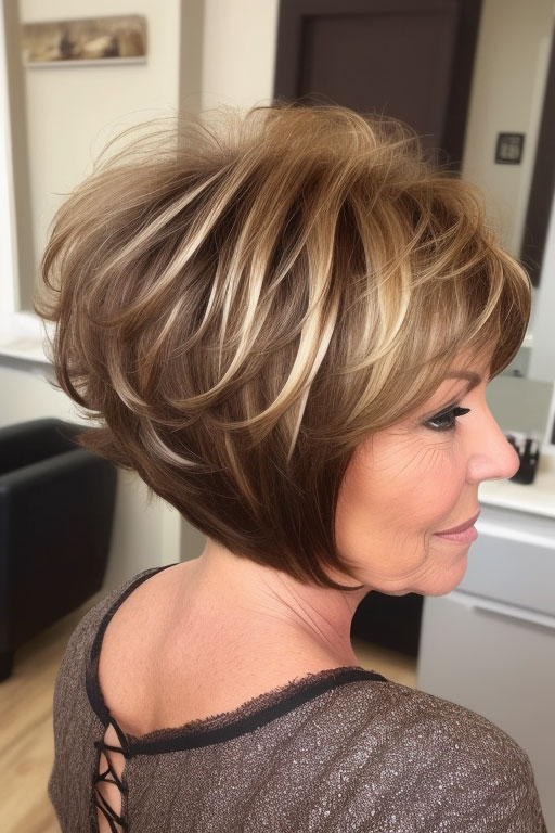 Stacked Layered Bob with Blonde Highlights, Layered Bob Haircuts For Women Over 50, bob haircut for women over 50