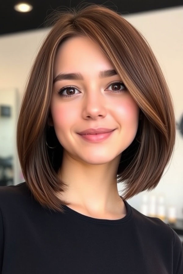 32 Sleek Bob Haircuts for a Chic and Polished Look : Subtle Caramel Balayage Bob