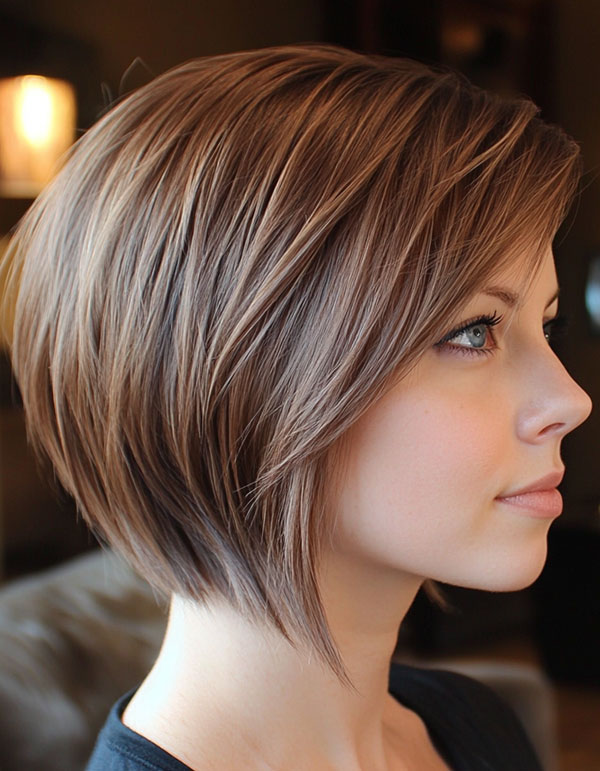 32 Sleek Bob Haircuts for a Chic and Polished Look : Textured Ash Brown Bob