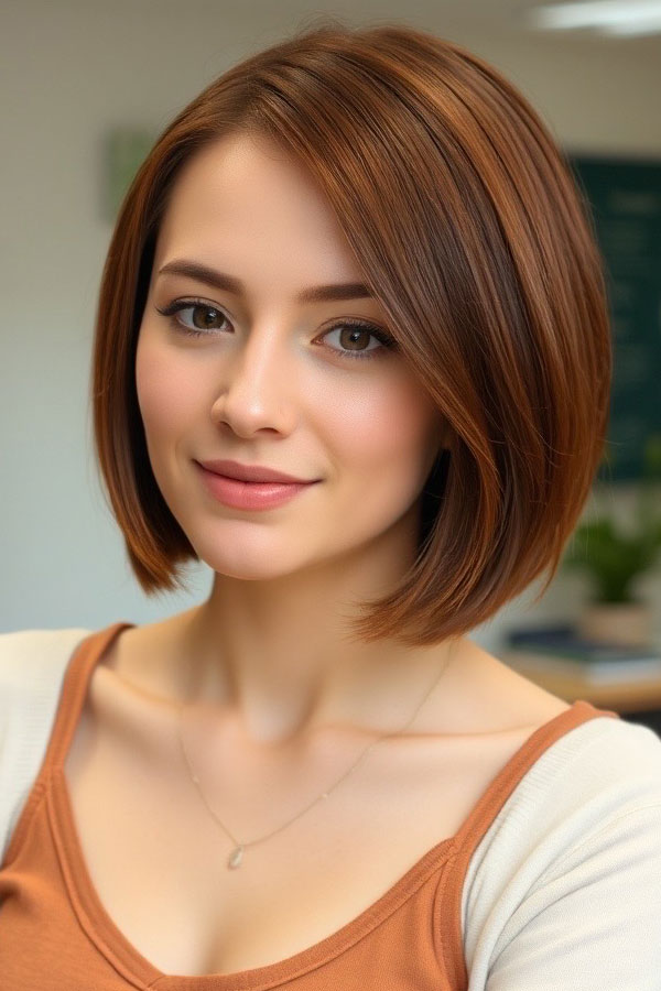 Warm Auburn Bob, Sleek Bob Haircut, bob hairstyle, sleek bob hairstyle