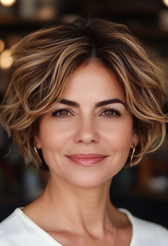 25 Layered Bob Haircuts For Women Over 50 : Wavy Sun-Kissed Bob