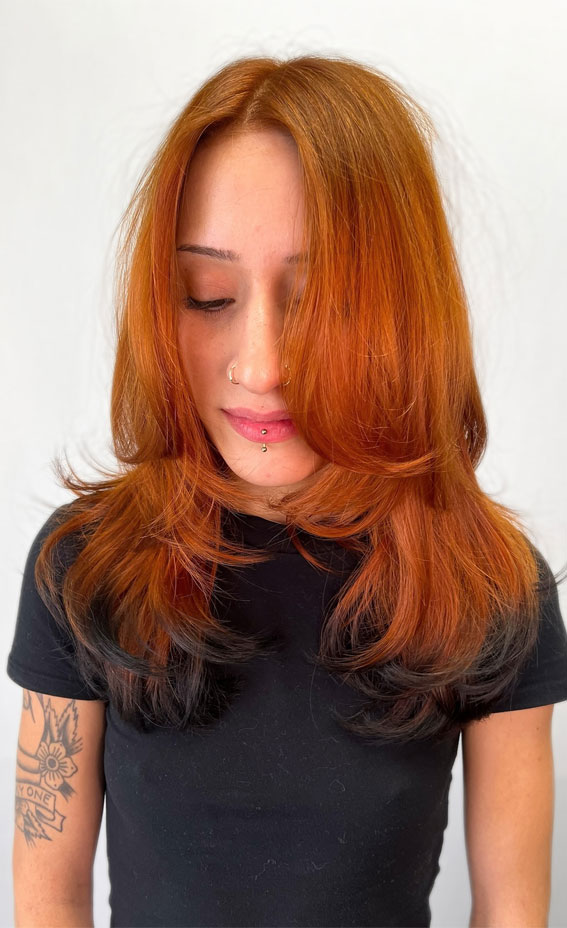 Spiced Ginger Layers with Dark Ends, Vibrant Hair Colours for Autumn, autumn hair colour, fall hair color