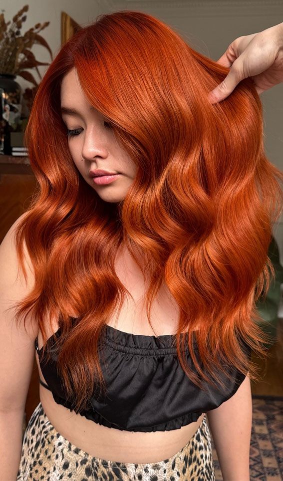 Luminous Tangerine Waves, autumn hair colour