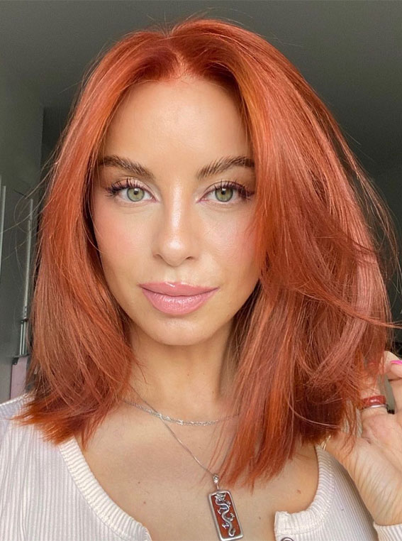 30 Deep, Warm, and Vibrant Hair Colours for Autumn :Bright Copper Lob