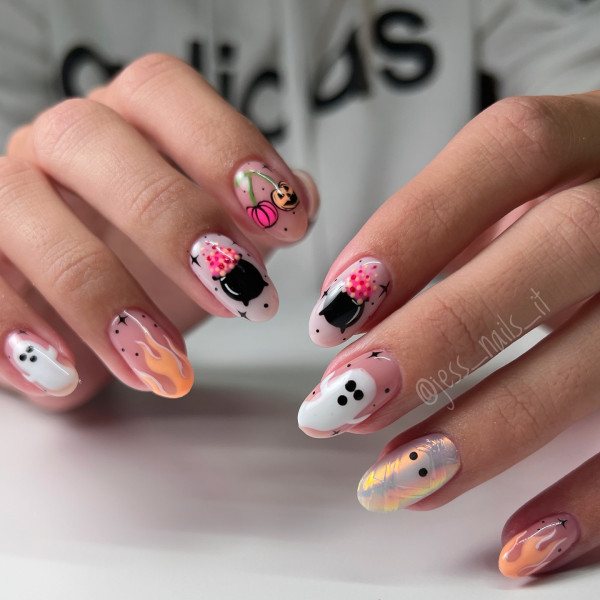 40 Halloween Nail Designs to Try This Season : Candy Cauldron Cuteness