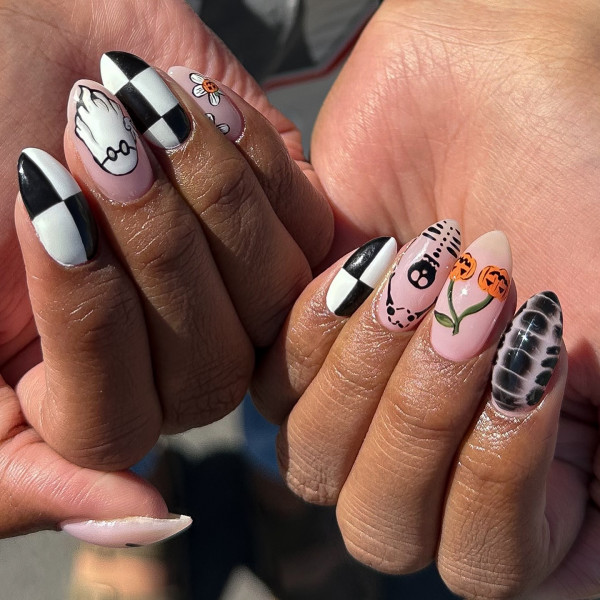 40 Halloween Nail Designs to Try This Season : Spooky Patchwork