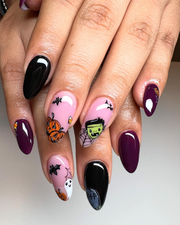 Spooky Characters & Deep Hues, Halloween Nail Designs, spooky Halloween nails, cute halloween nails, Halloween nail Designs acrylic