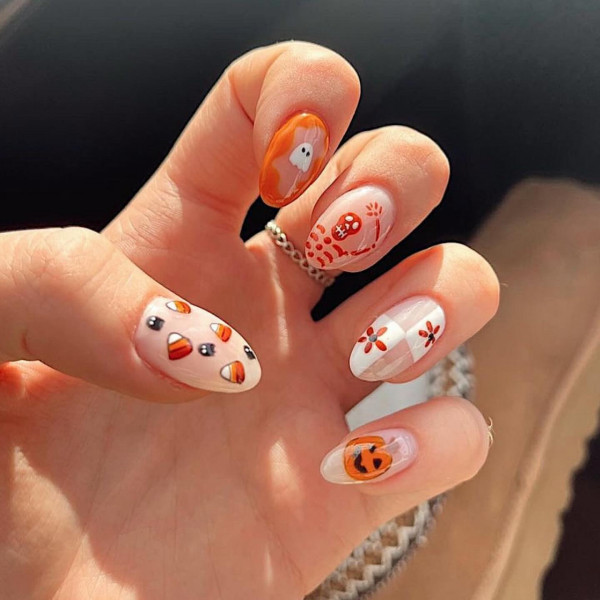 Sweet & Spooky Candy Corn Delight, Halloween Nail Designs, spooky Halloween nails, cute halloween nails, Halloween nail Designs acrylic