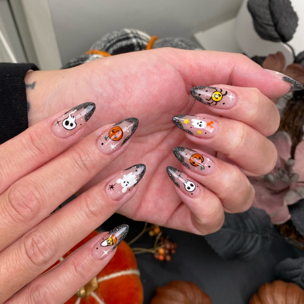 Glittery Ghost Parade, Halloween Nail Designs, spooky Halloween nails, cute halloween nails, Halloween nail Designs acrylic