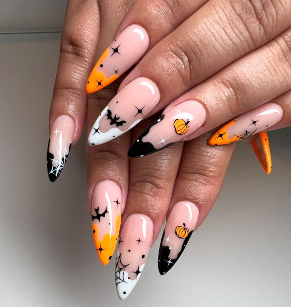 40 Halloween Nail Designs to Try This Season : Midnight Pumpkin Magic