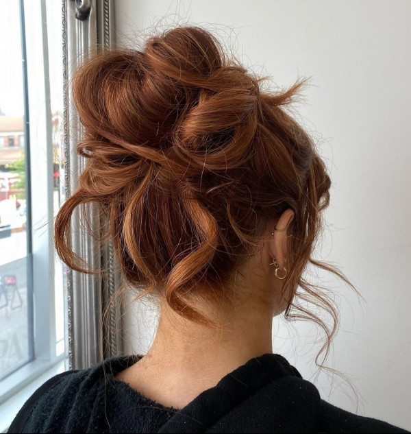 Fiery Red Messy Updo, trendy updo, high upstyle