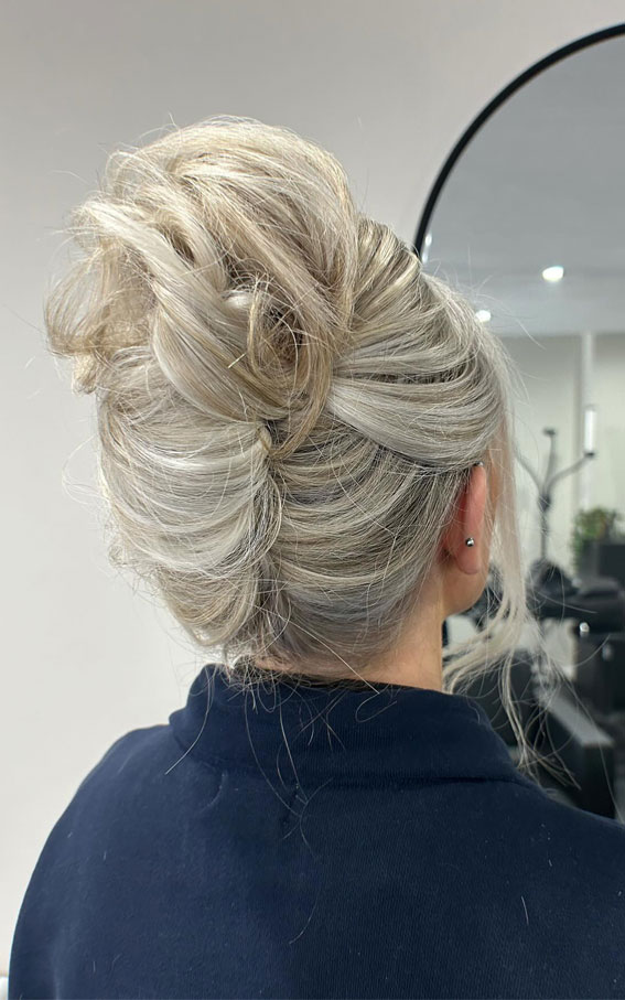 30 Hot and Trendy Updo Hairstyles : Icy Blonde Tousled Updo