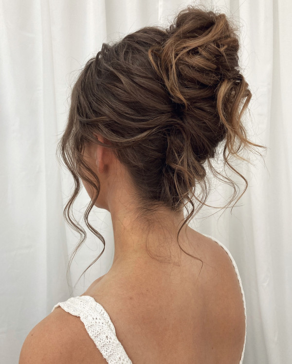 30 Hot and Trendy Updo Hairstyles : Textured Messy Piled Up with Loose Tendrils